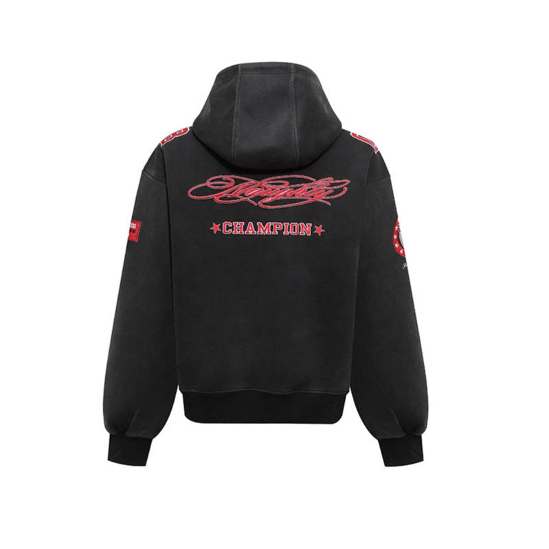 Damen Oversize Kapuzen-Sweatshirt mit großflächigem Zahlendruck und Sternapplikationen Shop Nory