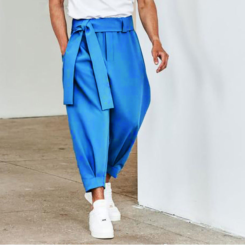 Herren elegante Freizeithose mit bindbarem Taillenband und weitem Schnitt