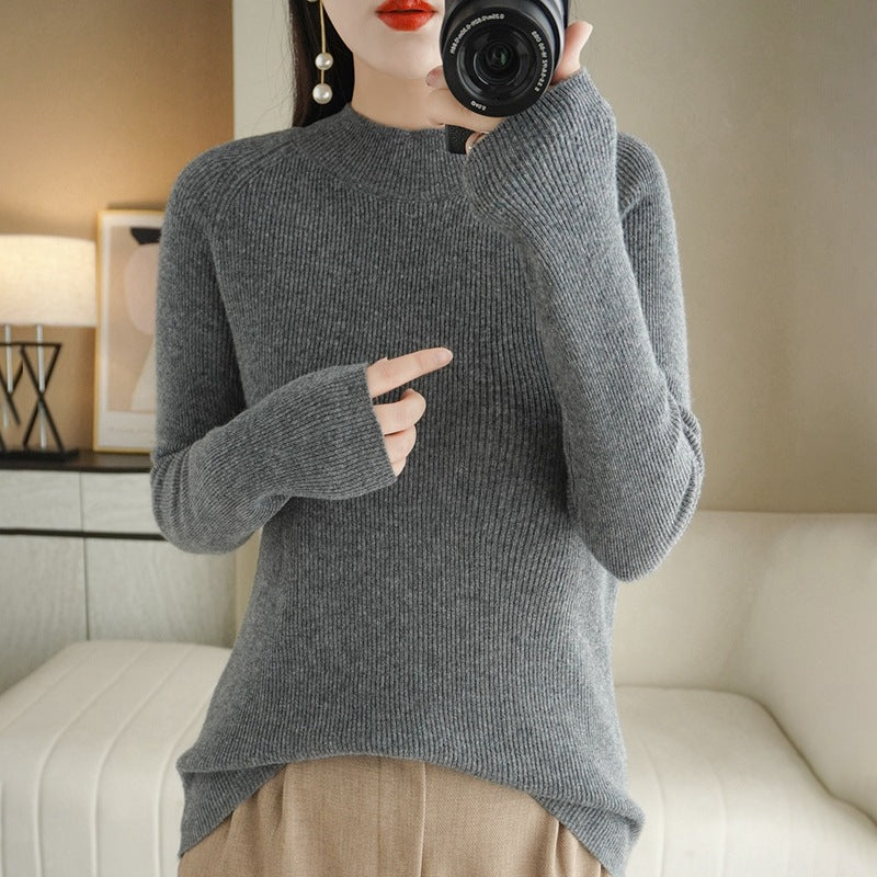 Damen Schmal geschnittener Stehkragenpullover aus leichtem Feinstrick mit feiner Rippenstruktur Shop Nory