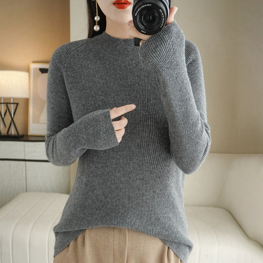 Damen Schmal geschnittener Stehkragenpullover aus leichtem Feinstrick mit feiner Rippenstruktur Shop Nory