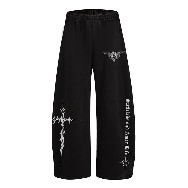 Damen Weite Lounge-Hose im Palazzo-Stil mit Elastikbund und Gothic-Print Shop Nory