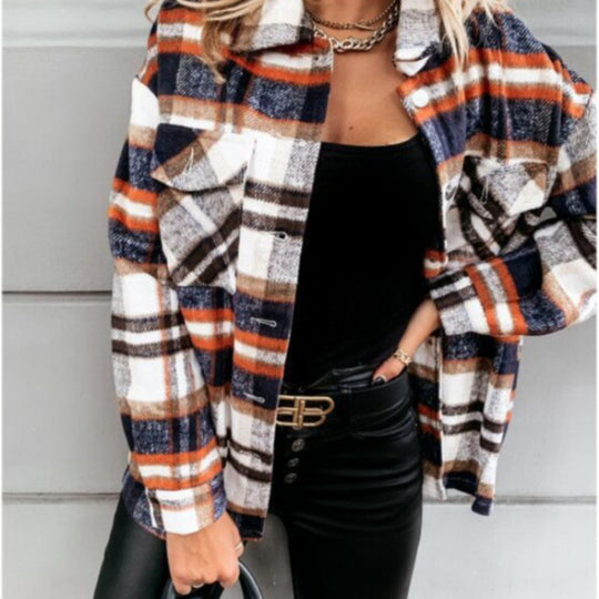 Damen Oversized Karo-Hemdjacke mit Druckknöpfen und aufgesetzten Brusttaschen Shop Nory
