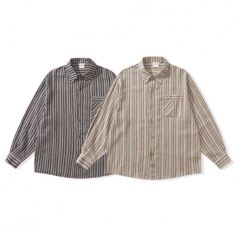 Unisex Oversize-Langarmhemd mit vertikalem Streifenmuster und Brusttasche Shop Nory