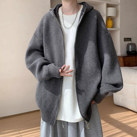 Herren Modische Strickjacke mit Kapuze und Reißverschluss Shop Nory