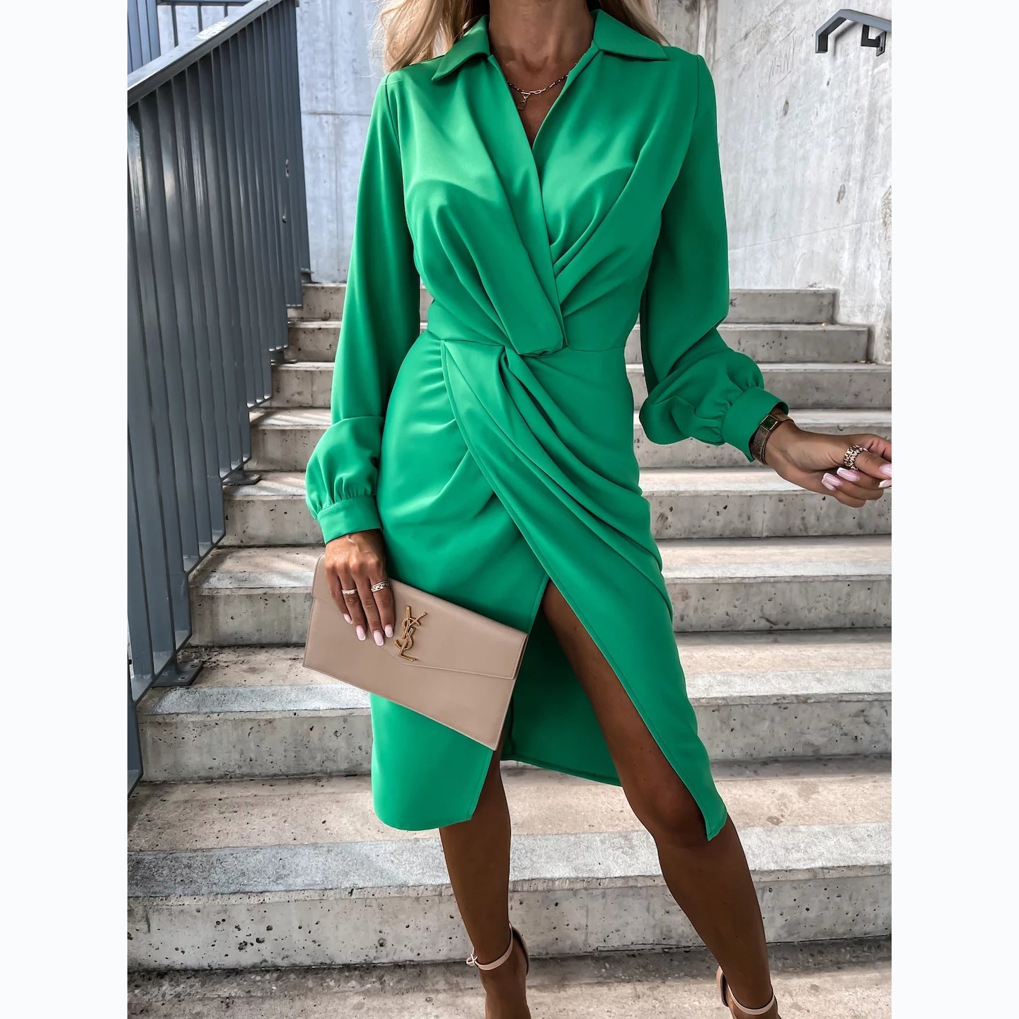 Damen Wickelkleid mit elegantem Bindegürtel und schickem V-Ausschnitt