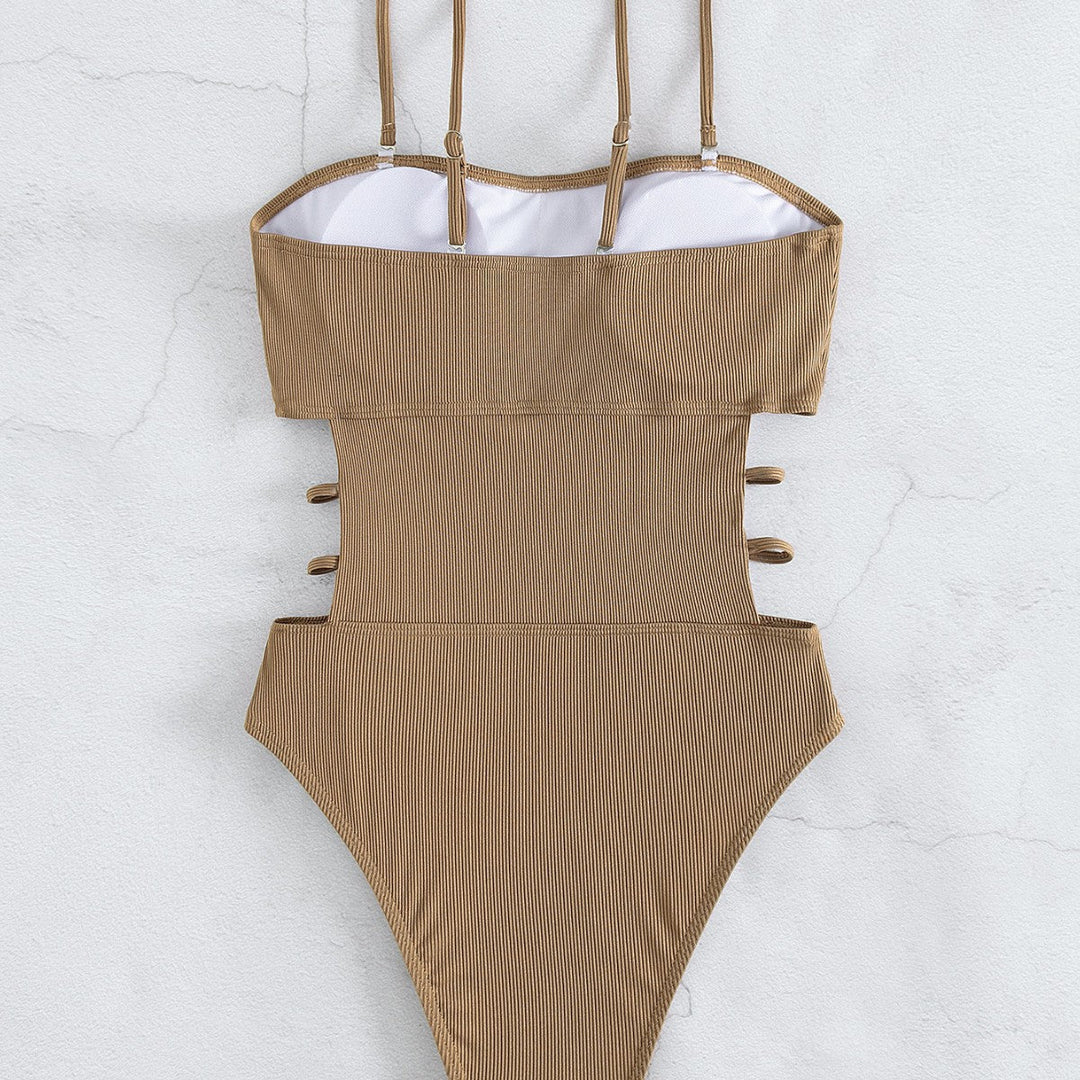 Damen Hochgeschnittener Einteiler Badeanzug mit trendigen Schnürdetails Shopnory