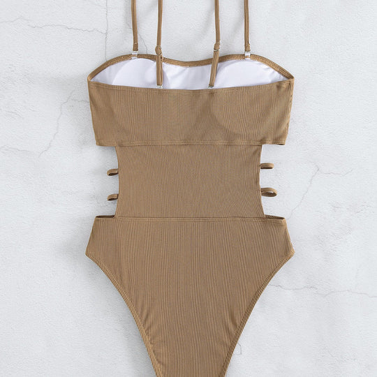 Damen Hochgeschnittener Einteiler Badeanzug mit trendigen Schnürdetails Shopnory