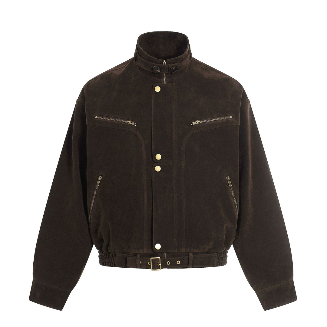 Herren Veloursleder-Blouson im Aviator‑Stil mit Stehkragen, Taillenriegel und Reißverschlusstaschen Shop Nory