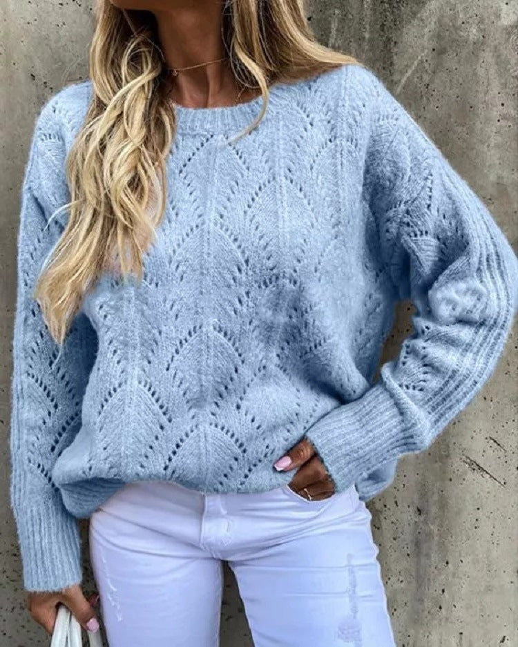 Damen Oversize Ajourstrick-Pullover mit Rundhalsausschnitt Shop Nory