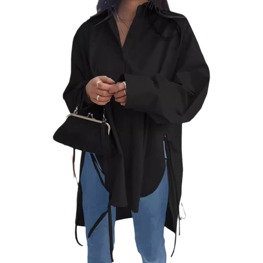 Damen Oversized Langbluse mit Tunnelzug und weitem Manschettenärmel Shop Nory
