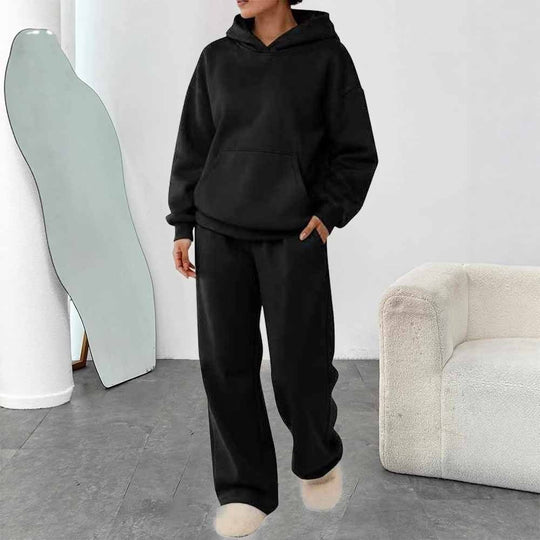 Damen nan zweiteiliges Freizeit-Lounge-Set mit Kapuzenpullover, Kängurutasche und gerader Loungehose aus weichem Baumwollmix Shop Nory