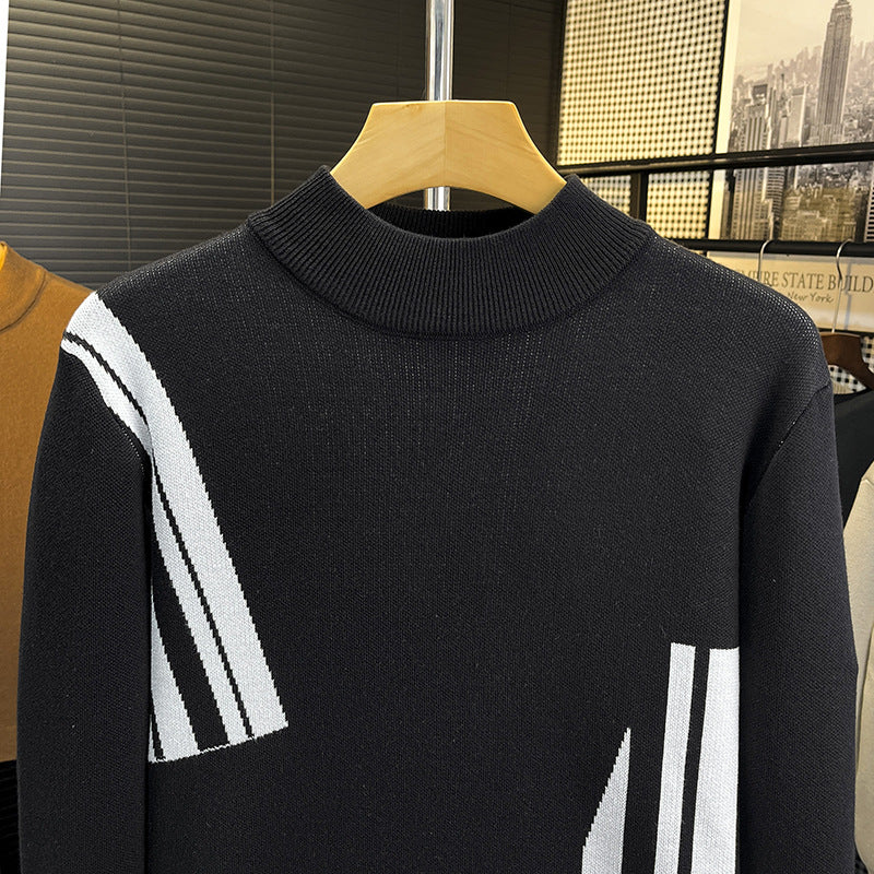 Herren Feinstrick-Pullover mit kurzem Stehkragen und geometrischem Intarsia-Design Shop Nory