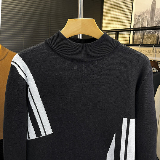Herren Feinstrick-Pullover mit kurzem Stehkragen und geometrischem Intarsia-Design Shop Nory