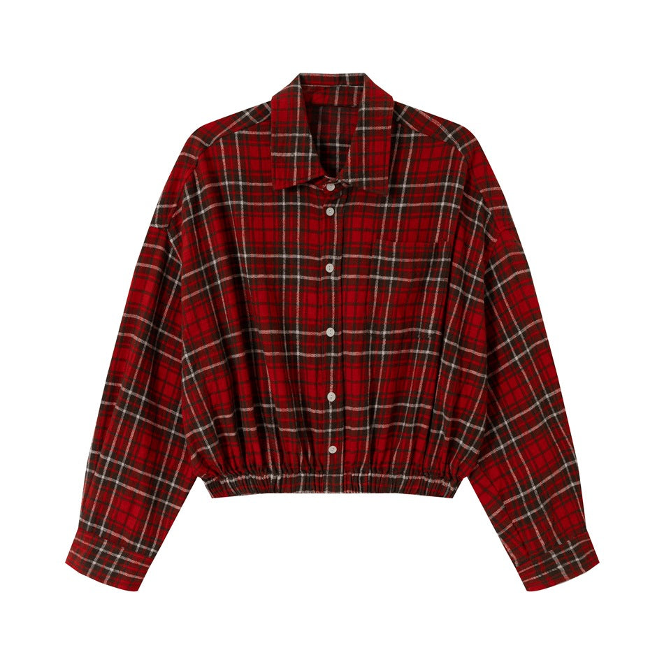 Damen Kurz geschnittene Oversize-Hemdjacke im Karo‑Flanell mit Gummizugsaum Shop Nory