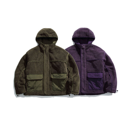 Unisex Gefütterte Fleece-Utility-Jacke mit Kapuze und XXL-Pattentaschen Shop Nory