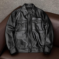 Vintage-Khaki-Lederjacke – Schwarz, dünn