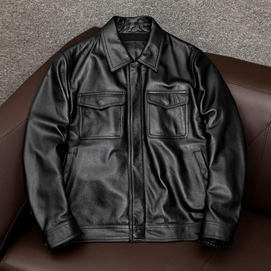 Herren Overshirt-Lederjacke mit Brusttaschen und verdecktem Reißverschluss Shop Nory