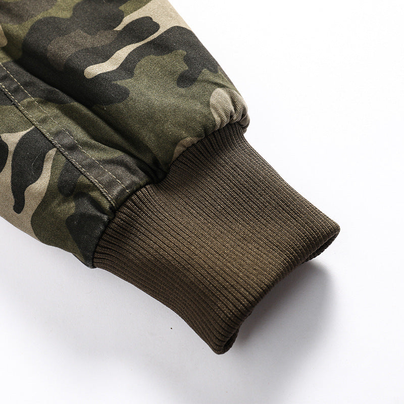 Herren Kapuzen-Camouflage-Fieldjacke mit Teddyfutter, Mehrfach-Taschen und Rippbündchen Shop Nory