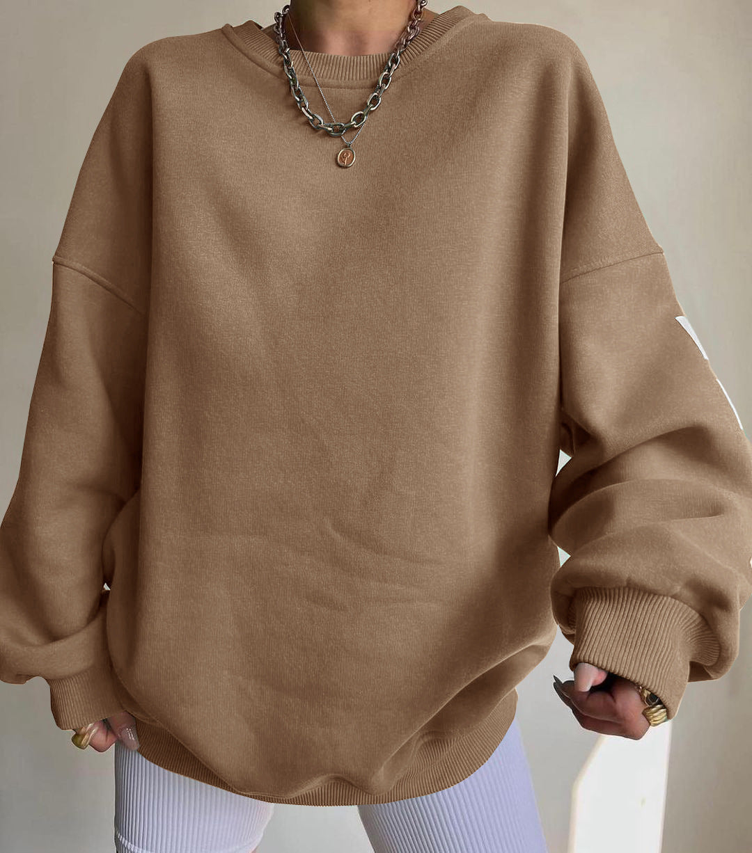 Damen Oversized Sweatshirt mit Blockprint-Ärmeln und weitem Drop-Shoulder-Schnitt Shop Nory