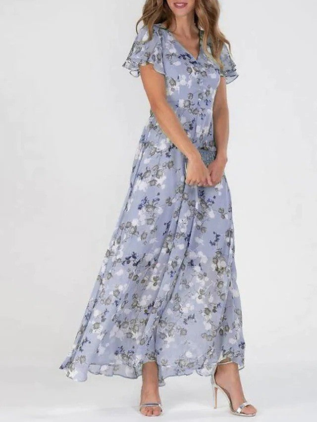 Elegante Blumige Chiffonkleid