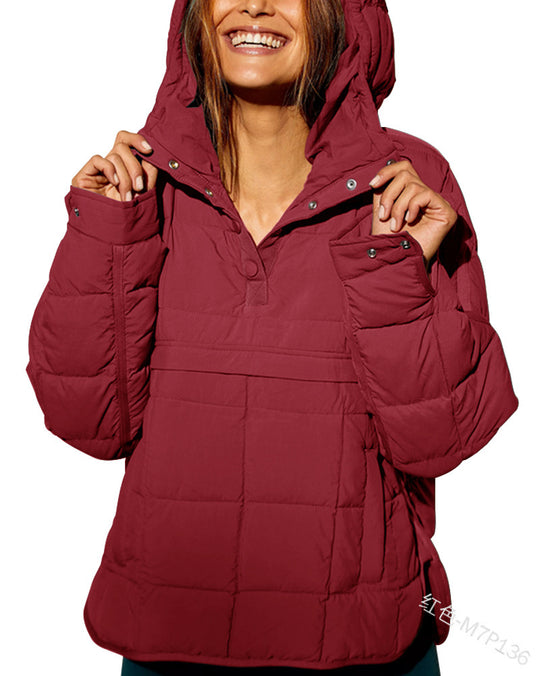 Damen Gefütterter Stepp-Anorak-Pullover mit Kapuze Shop Nory