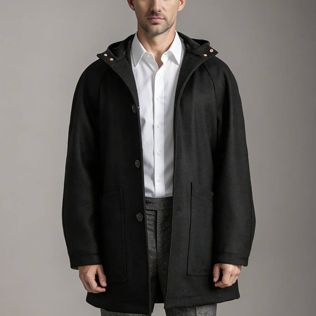 Herren Taillierter Wollmix-Mantel mit Kapuze und verdeckter Knopfleiste Shop Nory