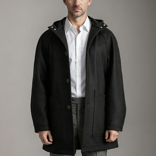 Herren Taillierter Wollmix-Mantel mit Kapuze und verdeckter Knopfleiste Shop Nory