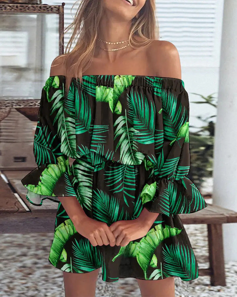 Damen Off-Shoulder Sommerkleid mit Blumenmuster Shopnory