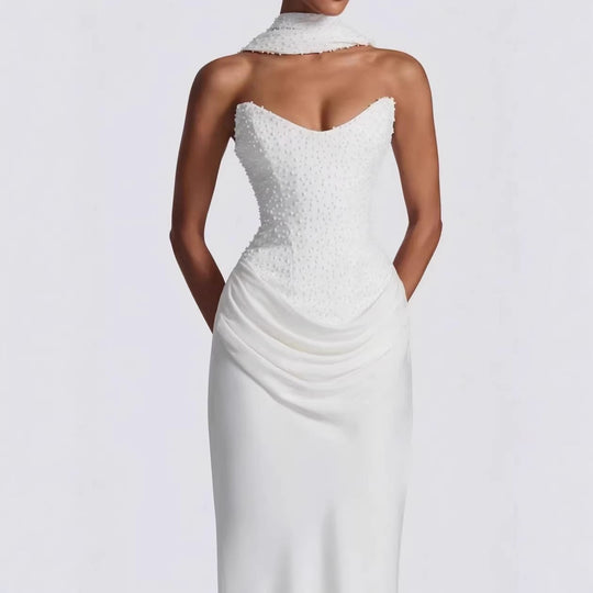 Damen Elegantes trägerloses Hochzeitskleid mit fließendem Rock Shopnory