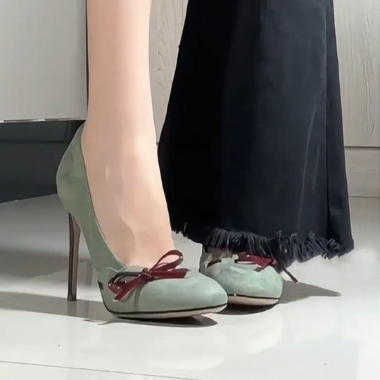 Damen Elegante Wildleder-Pumps mit Schleifenapplikation und sculpted Stiletto-Absatz Shop Nory