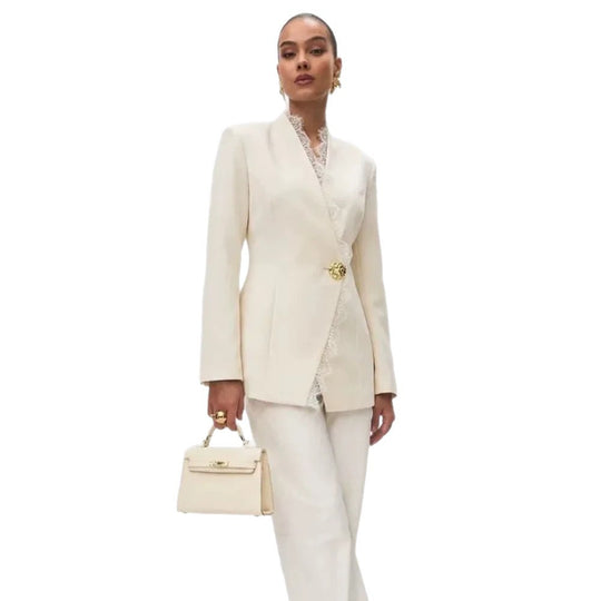 Damen Taillierter Blazer mit Spitzenbesatz und Zierknopf Shop Nory