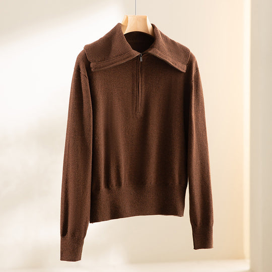 Damen Feiner Half-Zip-Pullover mit großzügigem Umschlagkragen und slimem Schnitt Shop Nory