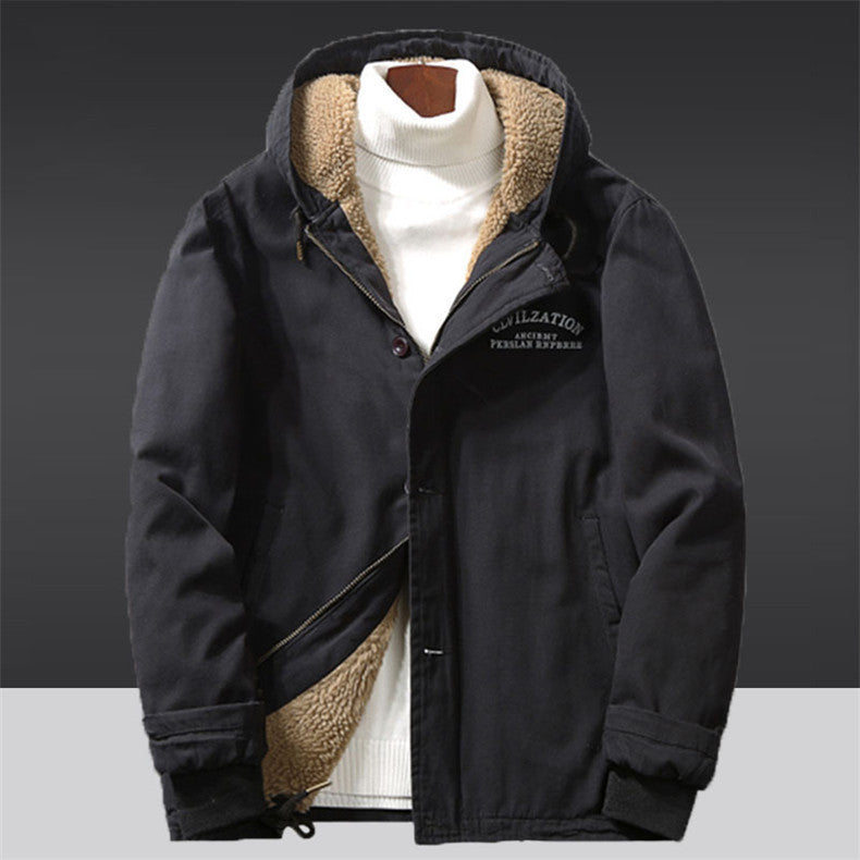 Herren Canvas‑Hoodie‑Parka mit durchgehendem Teddyfleece‑Futter und Kordelzug Shop Nory