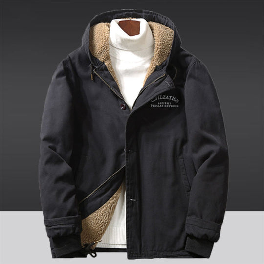 Herren Canvas‑Hoodie‑Parka mit durchgehendem Teddyfleece‑Futter und Kordelzug Shop Nory