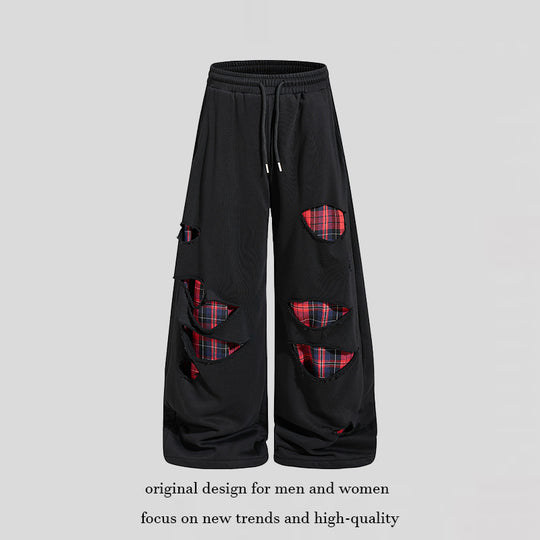 Damen weite Destroyed-Jogginghose im Grunge-Stil mit karierten Futterpatches Shop Nory