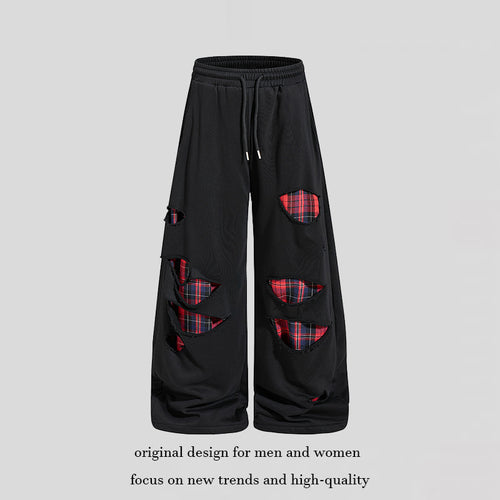 Damen weite Destroyed-Jogginghose im Grunge-Stil mit karierten Futterpatches Shop Nory