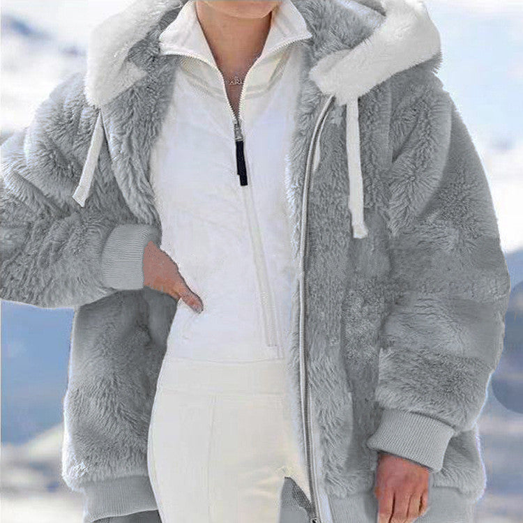 Damen nan kuschelige Kapuzen-Teddyjacke mit wattiertem Innenfutter und Rippbündchen Shop Nory