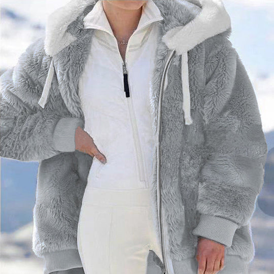 Damen nan kuschelige Kapuzen-Teddyjacke mit wattiertem Innenfutter und Rippbündchen Shop Nory