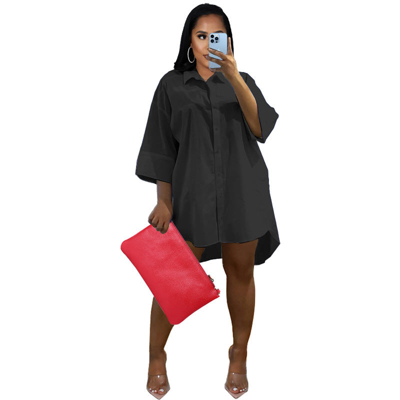 Damen Oversize Hemdblusenkleid mit asymmetrischem Saum und 3/4‑Ärmeln Shop Nory