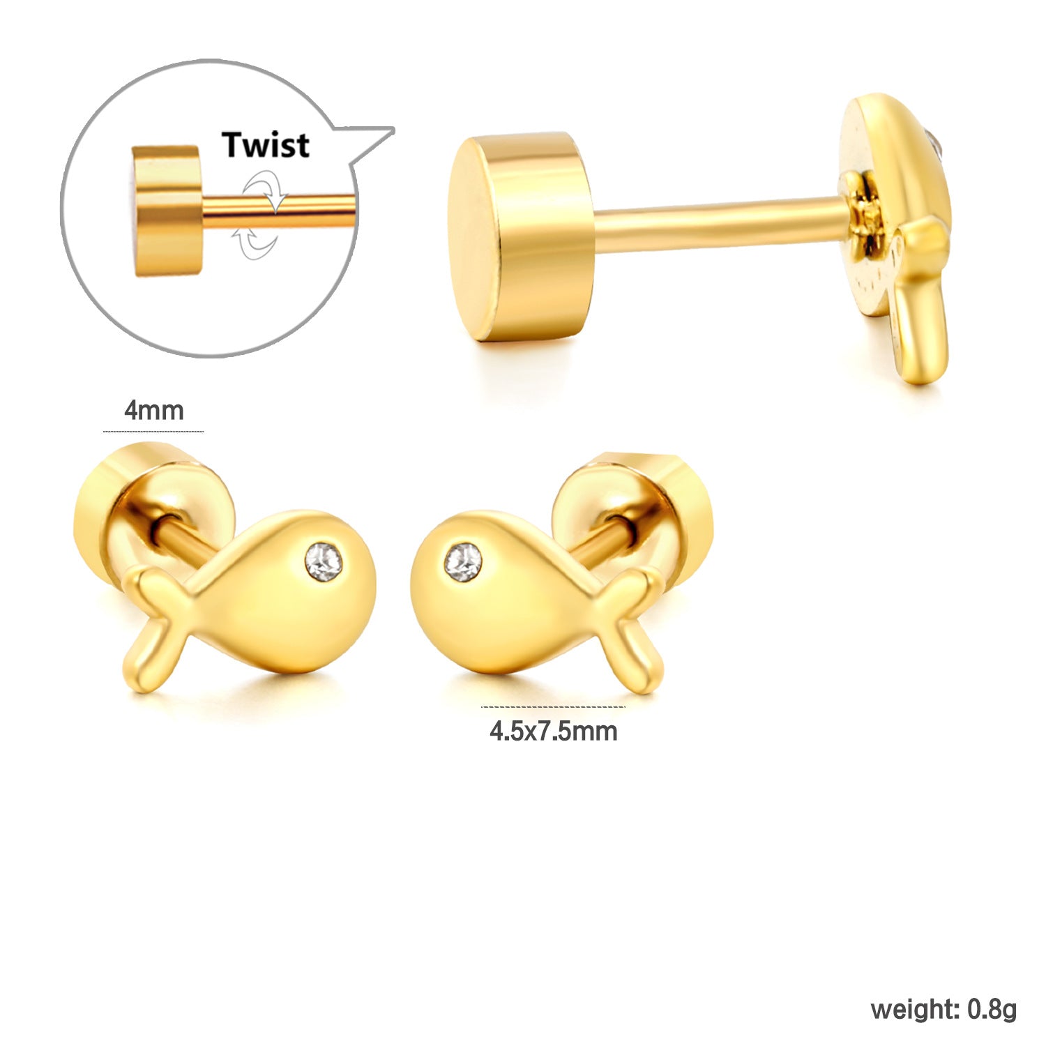 Damen Ohrstecker mit verspieltem Fischdesign aus hochwertigem Edelstahl und funkelndem Zirkonia Shop Nory