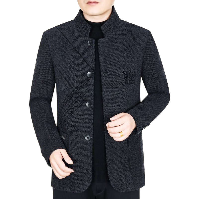 Herren Stehkragen-Mantel aus strukturierter Wollmischung mit schmaler Silhouette Shop Nory