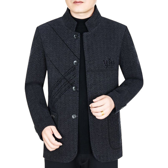 Herren Stehkragen-Mantel aus strukturierter Wollmischung mit schmaler Silhouette Shop Nory