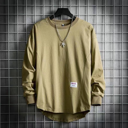 Herren weites Langarm-Sweatshirt mit verlängertem Rückensaum und aufgenähtem Label Shop Nory