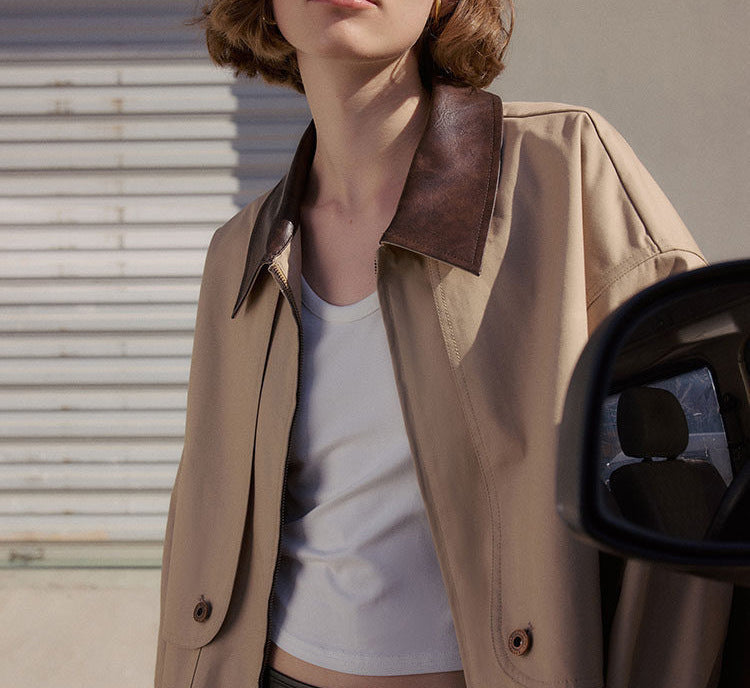 Damen Lässige und modische Übergangsjacke mit kontrastiertem Kragen Shop Nory