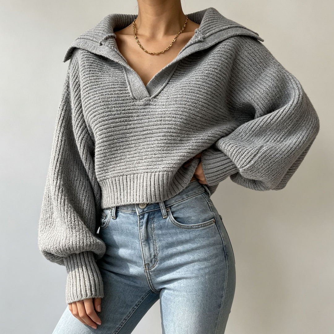 Damen Oversize-Strickpullover mit Matrosenkragen und tiefem V-Ausschnitt Shop Nory