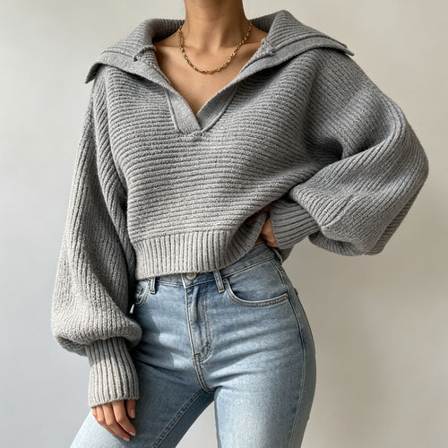 Damen Oversize-Strickpullover mit Matrosenkragen und tiefem V-Ausschnitt Shop Nory