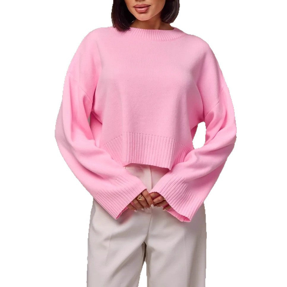 Damen Modischer Cropped Pullover mit weitem Schnitt