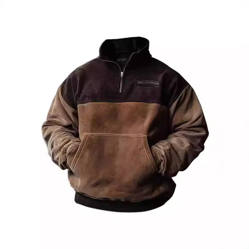 Herren lässiger Stehkragenpullover aus samtigem Material und praktischen Taschen