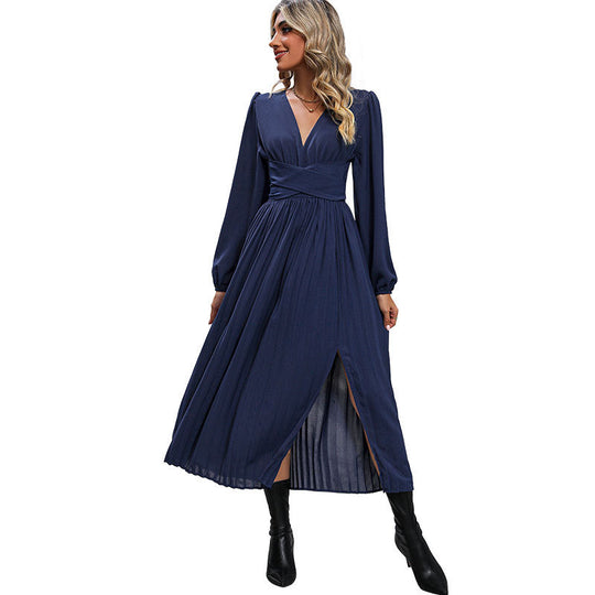 Damen Langes Viskose-Maxikleid mit Wickel-Taille, tiefem V‑Ausschnitt und hohem Beinschlitz Shop Nory
