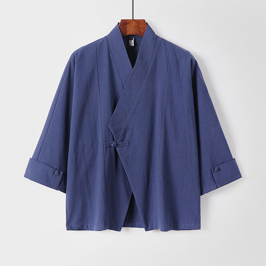 Herren Leinen-Kimono-Jacke mit traditionellem Knotenverschluss und mittel-langen Ärmeln Shop Nory